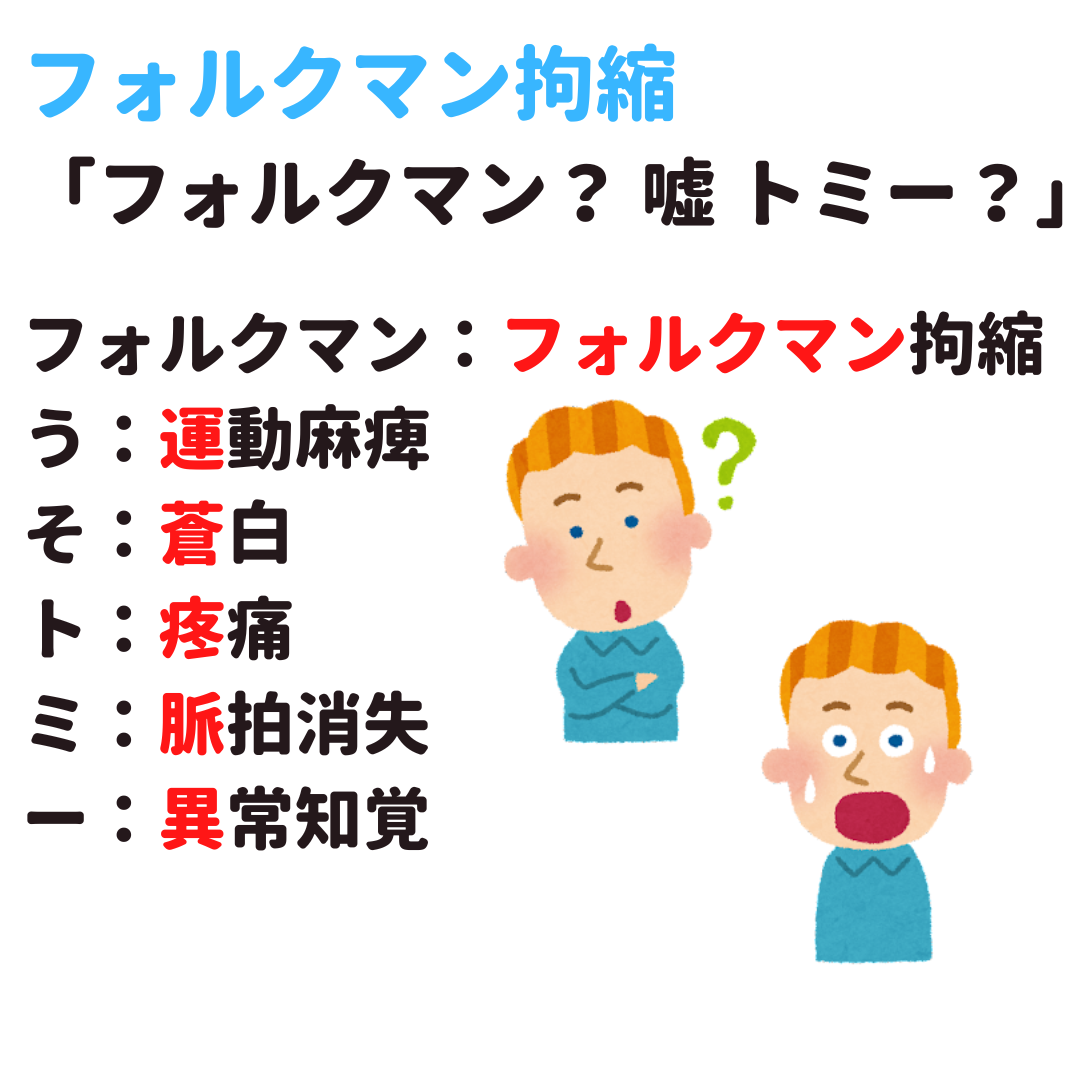 フォルクマン拘縮(阻血性拘縮) 初期症状 5P 覚え方 語呂合わせ｜＊看護国試ゴロ＊看護師国家試験対策 絶対合格するぞ！
